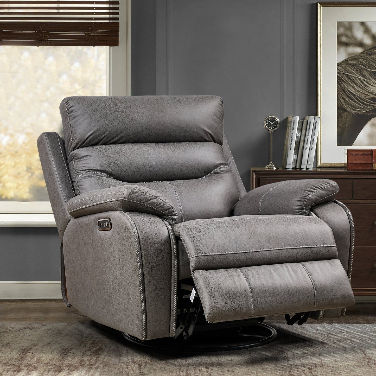 Liyasi Dual OKIN Motor Rocking and 240 Degree Swivel Single Sofa Seat recliner Chair Infinite Position ,Head rest with power function - 1st Choice Furniture Direct