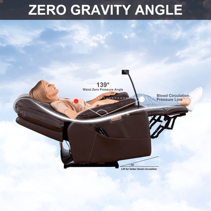 Liyasi Zero Gravity Power Recliner with comfortable lying degree, Massage, Heating and Phone Holder, Side Pockets, USB Charge Ports, Enjoy extreme relaxation - 1st Choice Furniture Direct