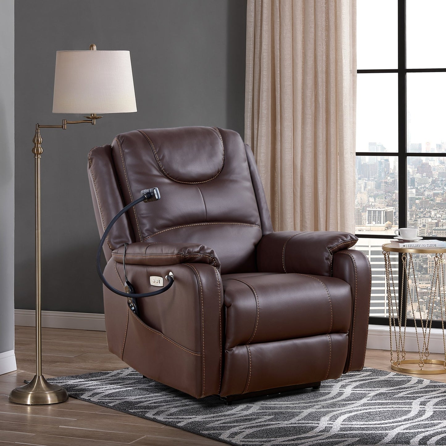 Liyasi Zero Gravity Power Recliner with comfortable lying degree, Massage, Heating and Phone Holder, Side Pockets, USB Charge Ports, Enjoy extreme relaxation - 1st Choice Furniture Direct