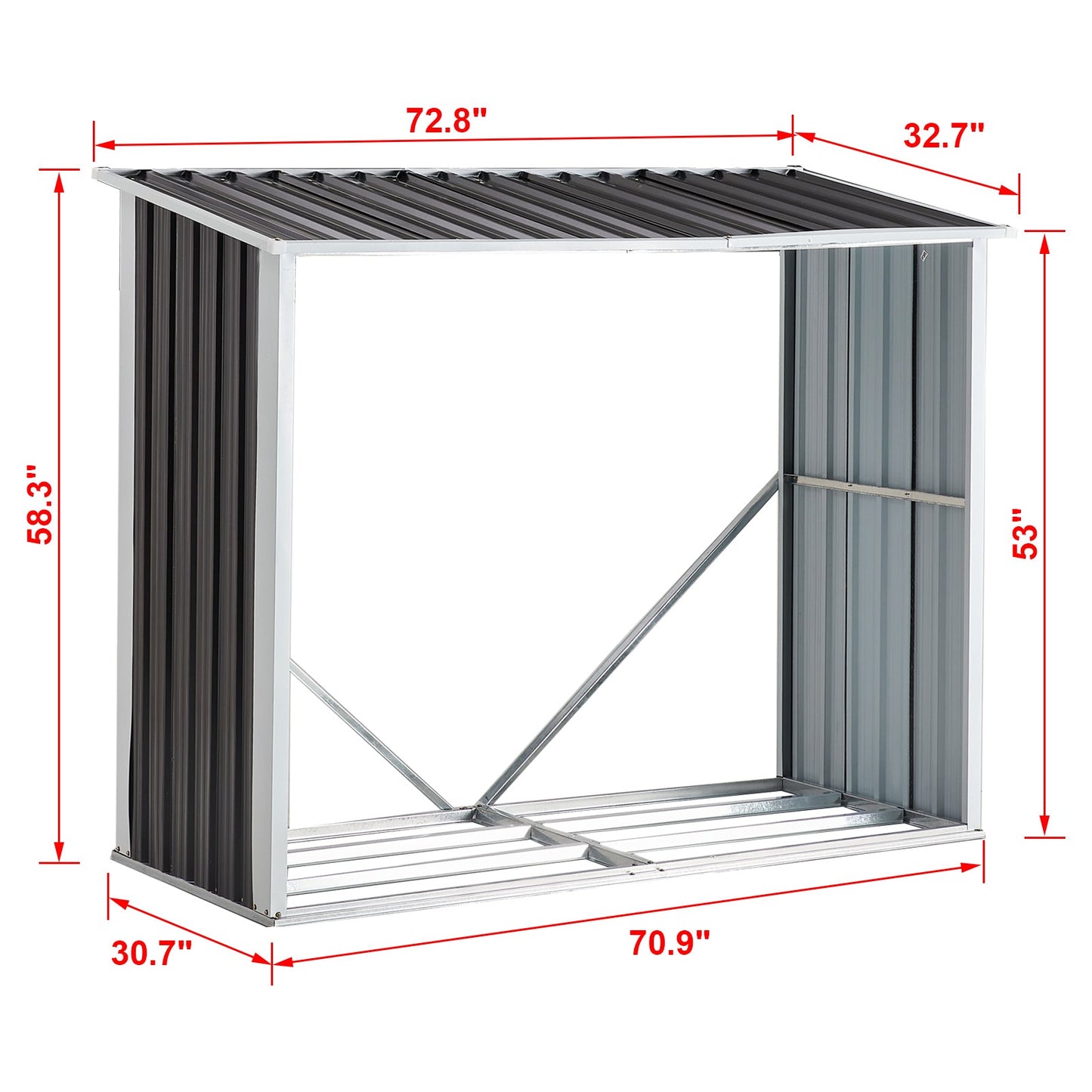 Log Storage Shed, Log Holder with Roof, Log Storage Shed, Firewood Rack for Backyard Garden Patio Porch, Anthracite Galvanized Steel 70.9' - 1st Choice Furniture Direct