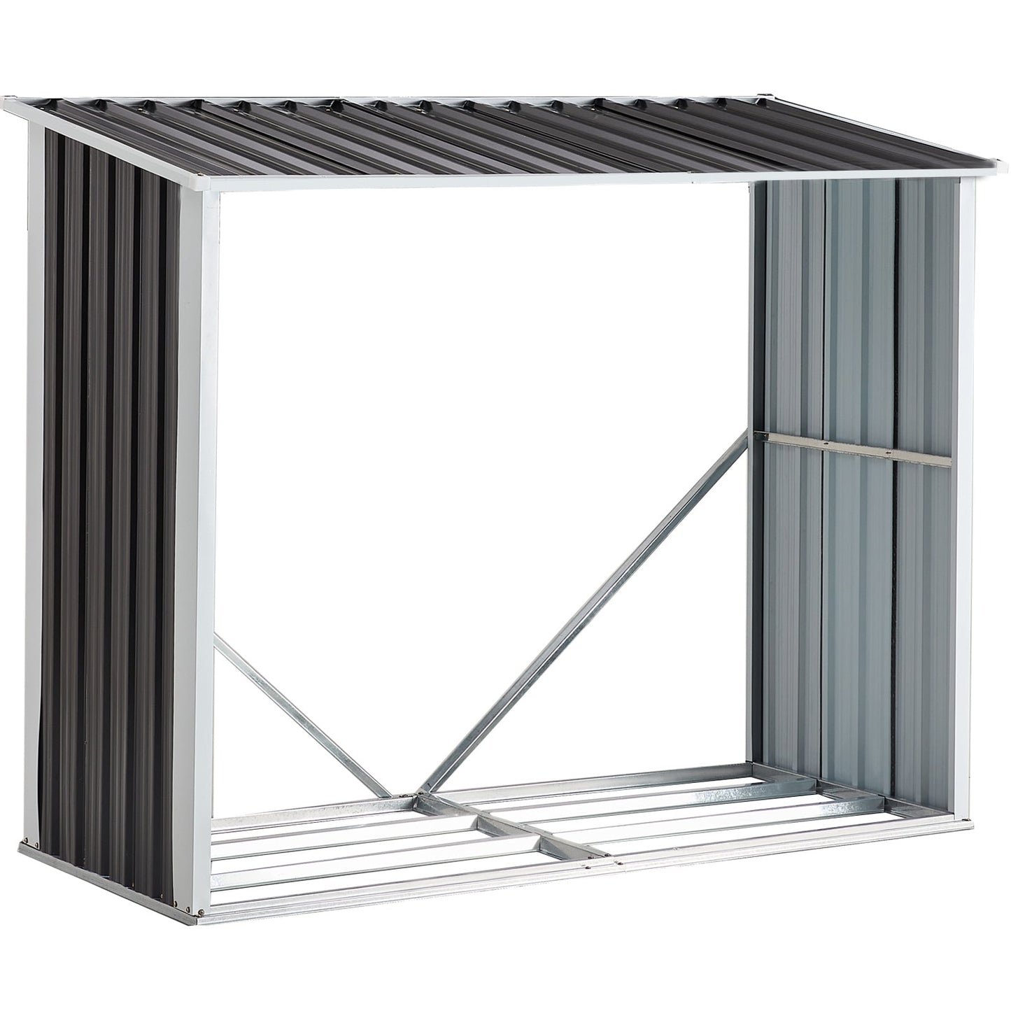 Log Storage Shed, Log Holder with Roof, Log Storage Shed, Firewood Rack for Backyard Garden Patio Porch, Anthracite Galvanized Steel 70.9' - 1st Choice Furniture Direct