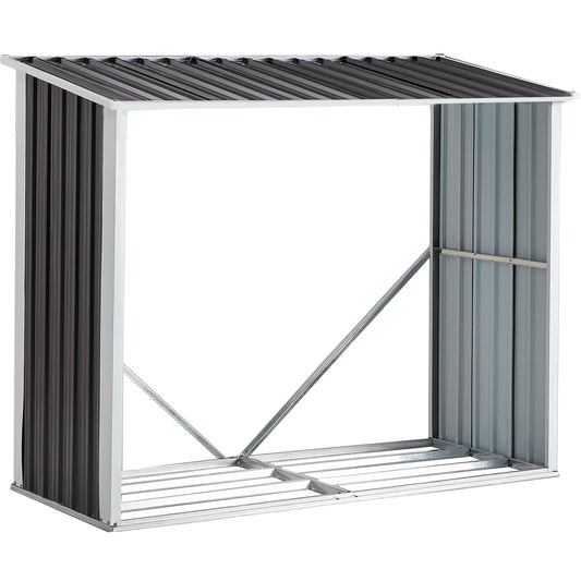 Log Storage Shed, Log Holder with Roof, Log Storage Shed, Firewood Rack for Backyard Garden Patio Porch, Anthracite Galvanized Steel 70.9' - 1st Choice Furniture Direct