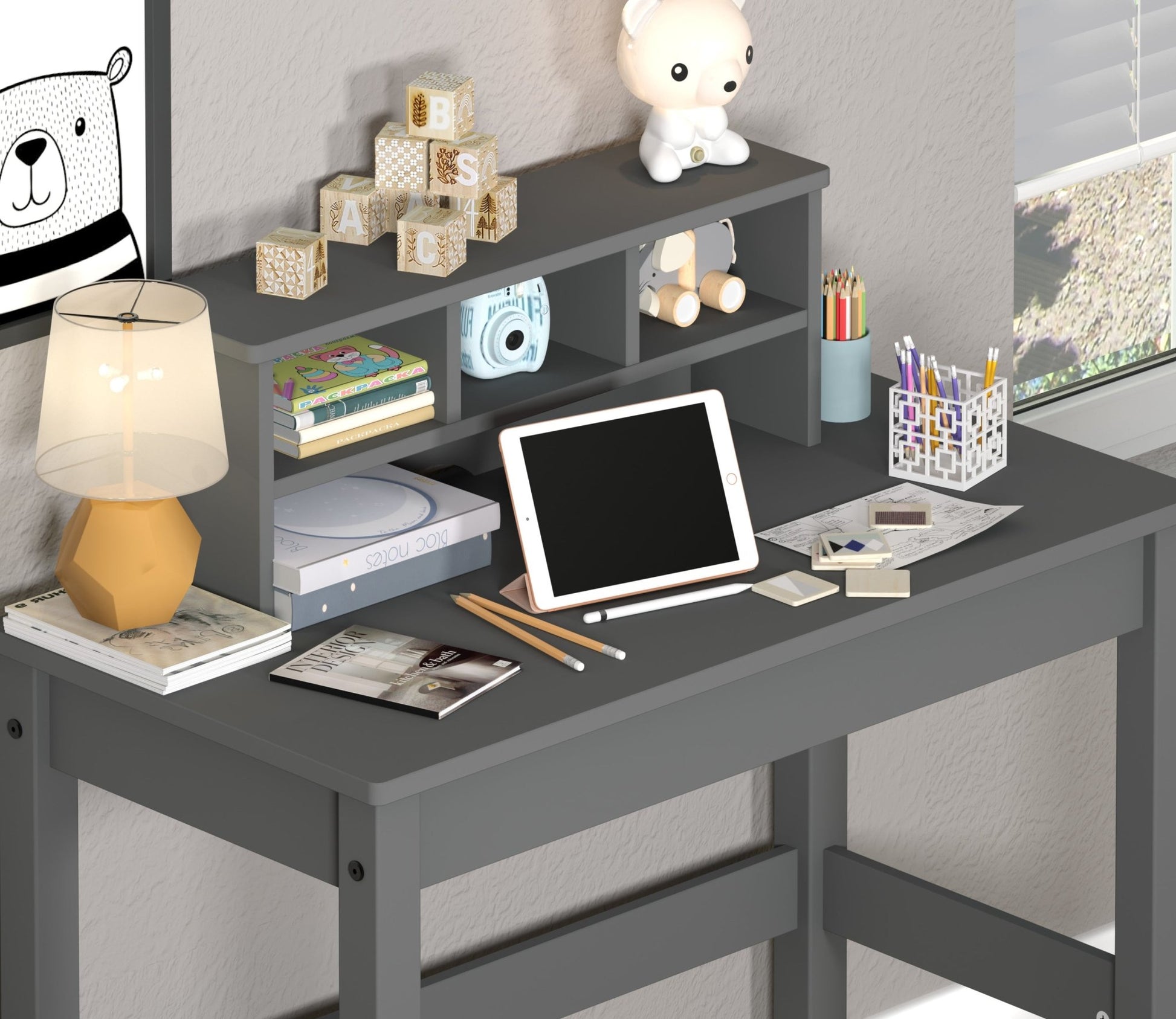 Logan Gray Finish Writing Desk - 1st Choice Furniture Direct