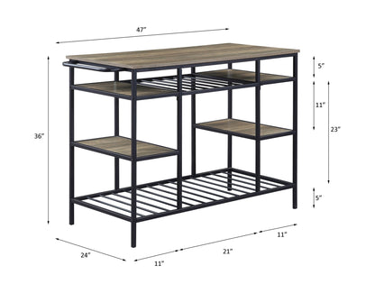 Lona Rustic Oak & Black Finish Kitchen Island - 1st Choice Furniture Direct
