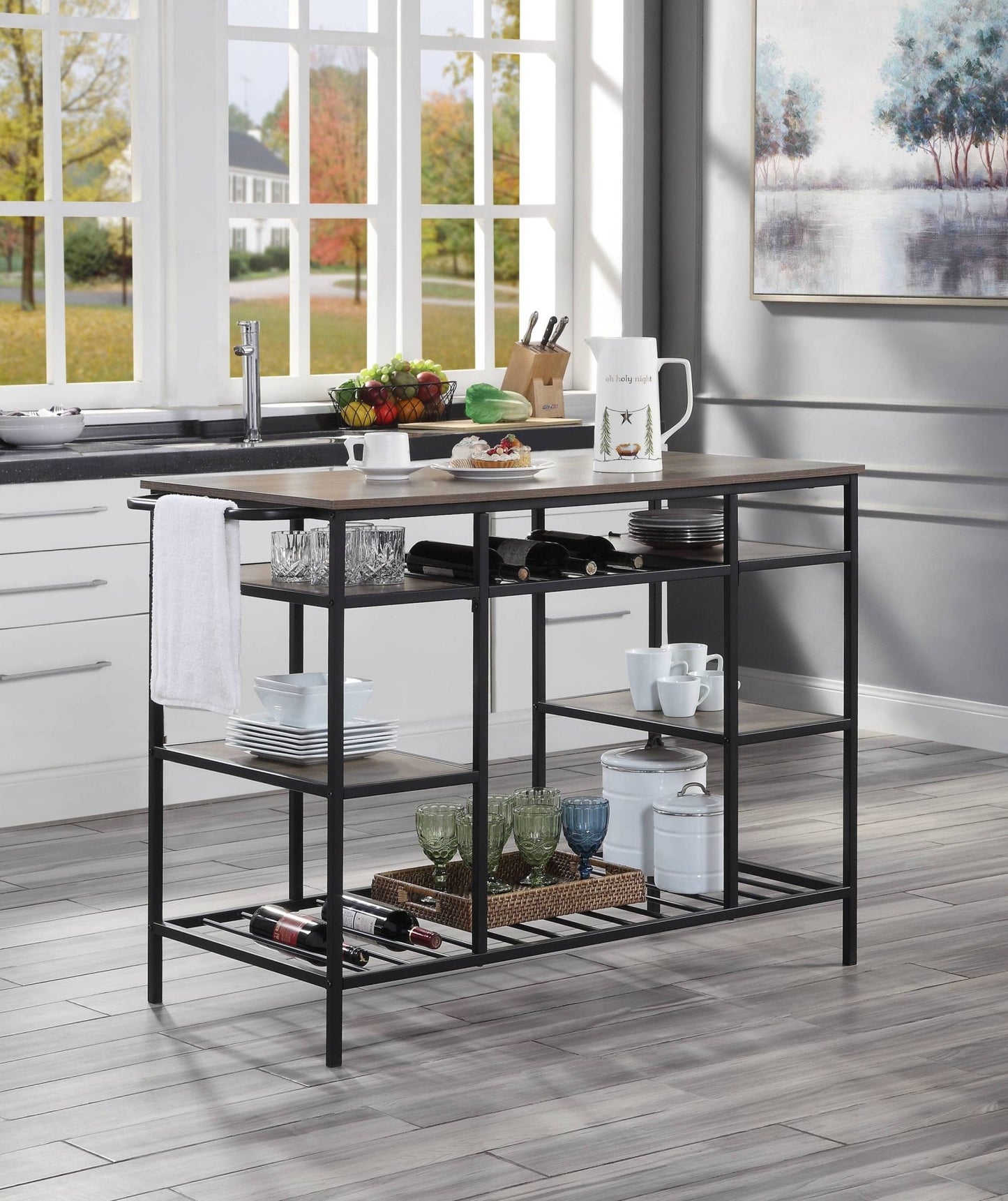 Lona Rustic Oak & Black Finish Kitchen Island - 1st Choice Furniture Direct