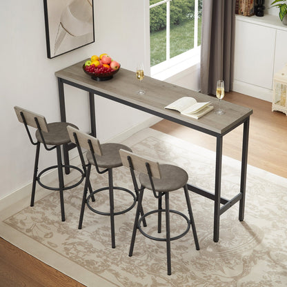 Long Bar Table Set with 3 PU Upholstered Bar Stools, Industrial Bar Table and Chairs for Kitchen Breakfast Table, Living Room, Banquet Hall, Rustic Gray and Black, 63″L x15.7'W x 37.5'H - 1st Choice Furniture Direct