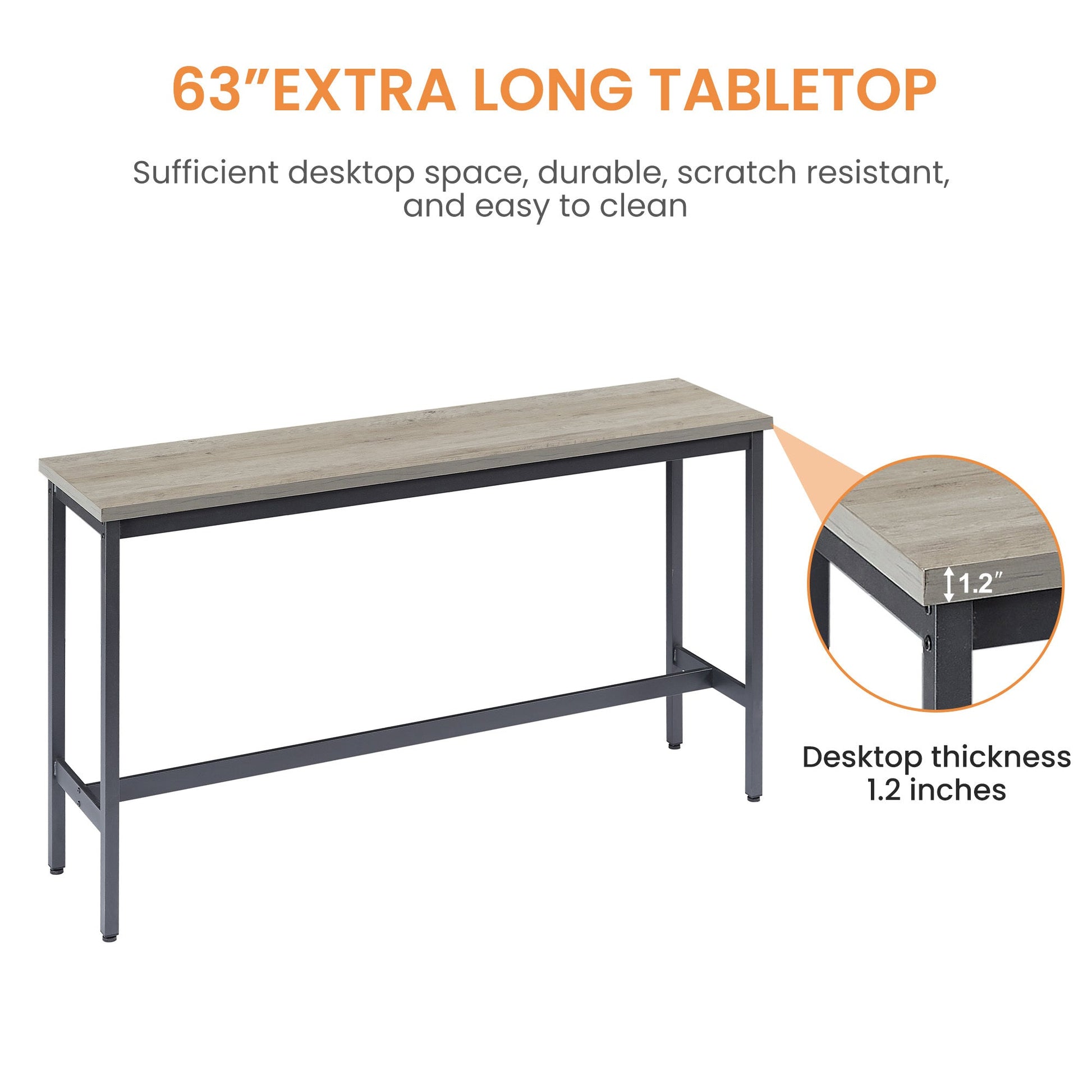 Long Bar Table Set with 3 PU Upholstered Bar Stools, Industrial Bar Table and Chairs for Kitchen Breakfast Table, Living Room, Banquet Hall, Rustic Gray and Black, 63″L x15.7'W x 37.5'H - 1st Choice Furniture Direct