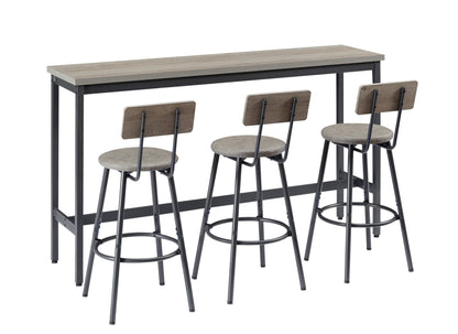Long Bar Table Set with 3 PU Upholstered Bar Stools, Industrial Bar Table and Chairs for Kitchen Breakfast Table, Living Room, Banquet Hall, Rustic Gray and Black, 63″L x15.7'W x 37.5'H - 1st Choice Furniture Direct