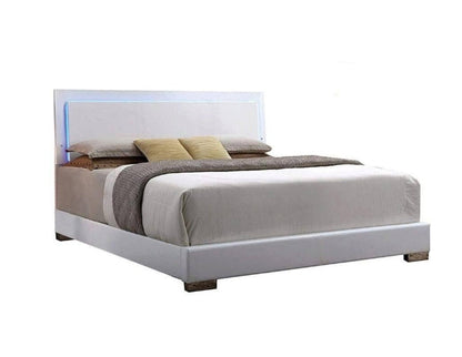 Lorimar White Synthetic Leather & White Leg Queen Bed W/Led - 1st Choice Furniture Direct
