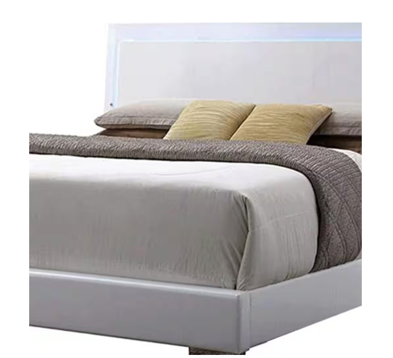 Lorimar White Synthetic Leather & White Leg Queen Bed W/Led - 1st Choice Furniture Direct