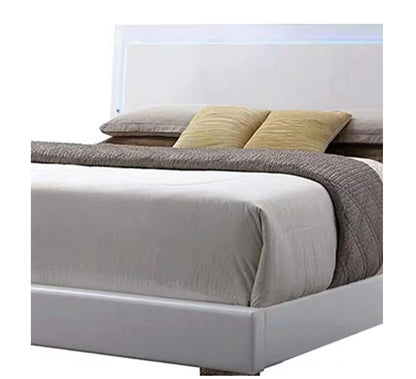 Lorimar White Synthetic Leather & White Leg Queen Bed W/Led - 1st Choice Furniture Direct