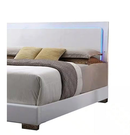Lorimar White Synthetic Leather & White Leg Queen Bed W/Led - 1st Choice Furniture Direct