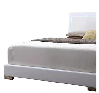 Lorimar White Synthetic Leather & White Leg Queen Bed W/Led - 1st Choice Furniture Direct
