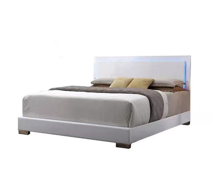 Lorimar White Synthetic Leather & White Leg Queen Bed W/Led - 1st Choice Furniture Direct