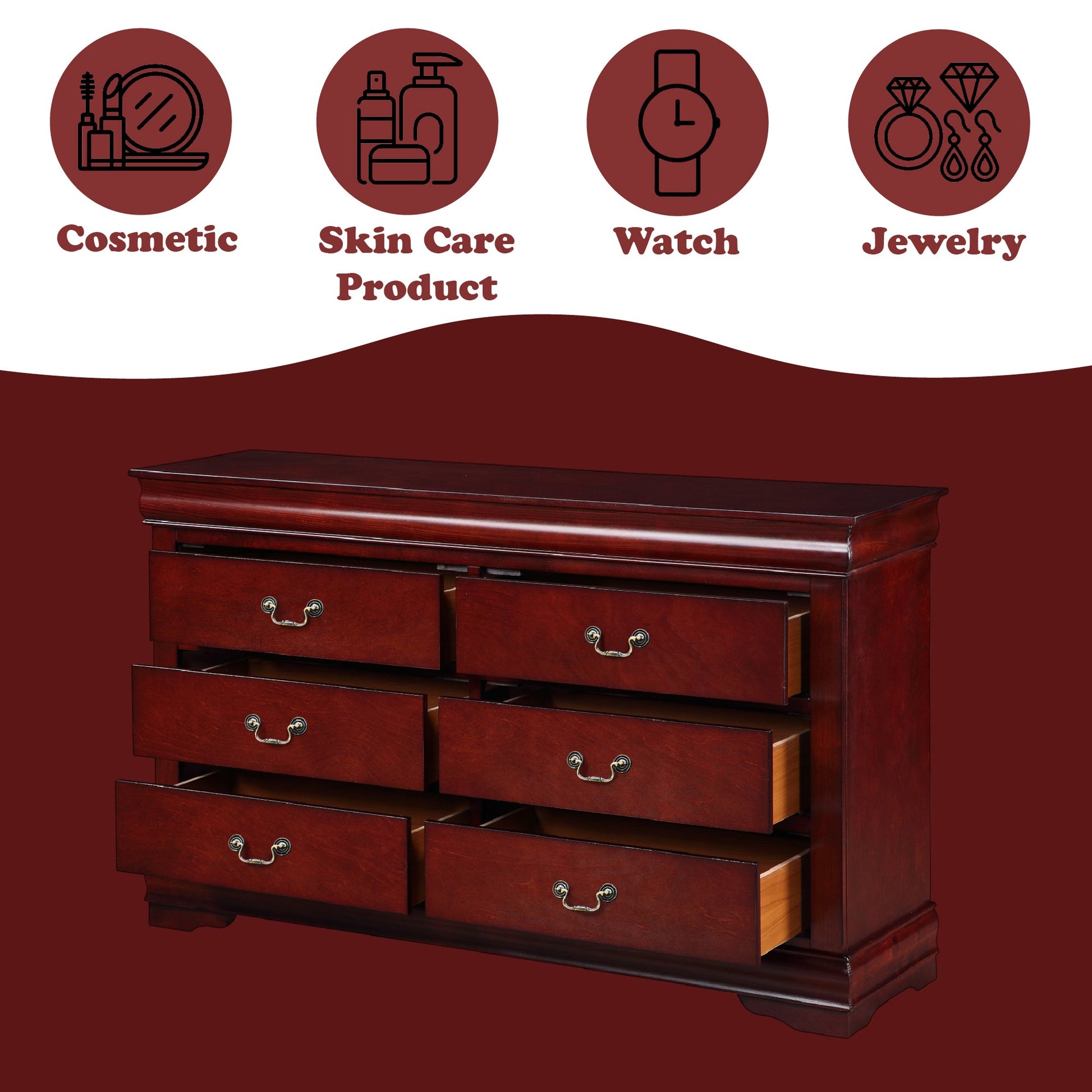 Louis Philippe Cherry Finish Dresser - 1st Choice Furniture Direct
