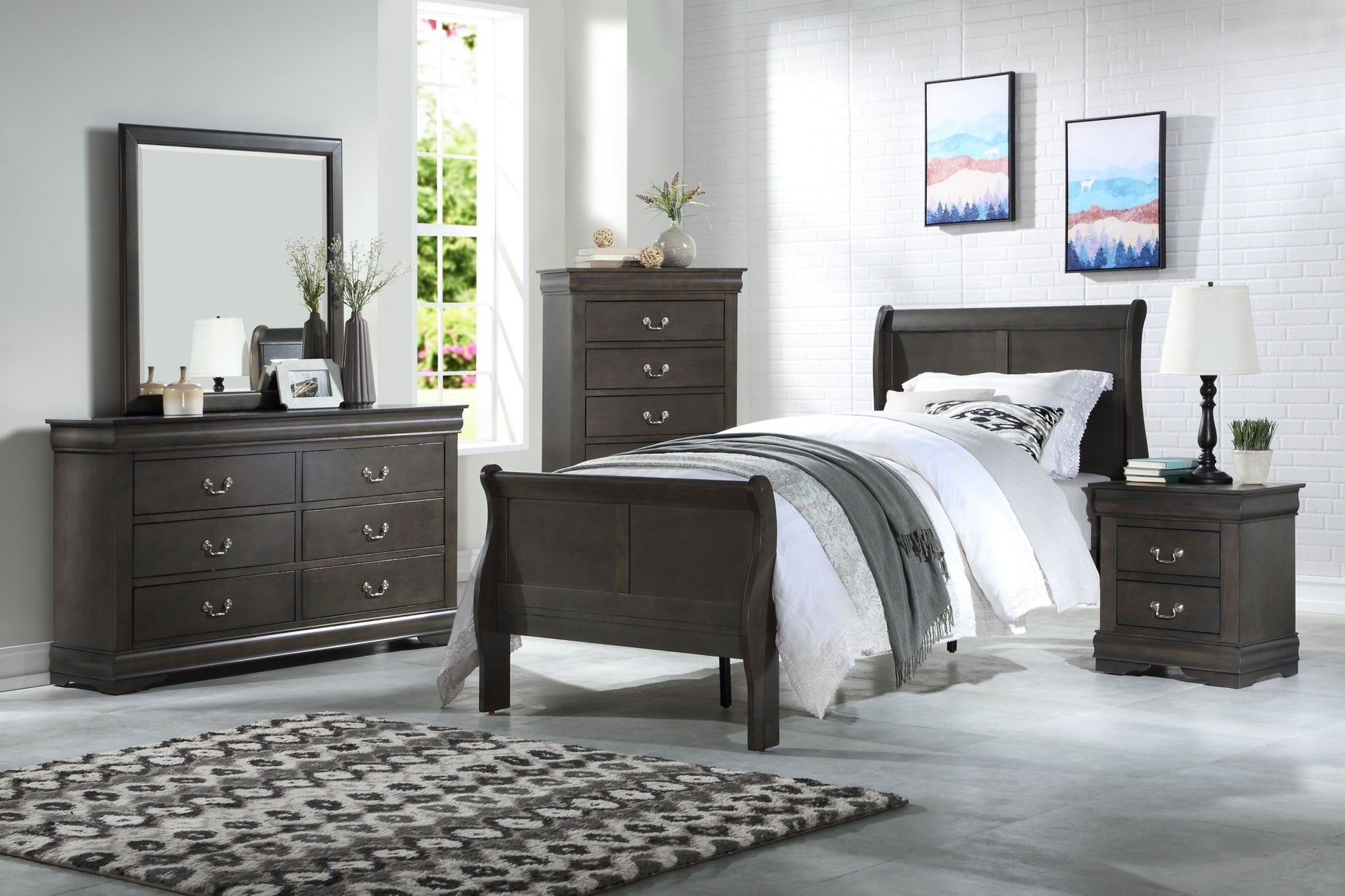 Louis Philippe Dark Gray Finish 2PCS Bedroom Set (E. King) - 1st Choice Furniture Direct