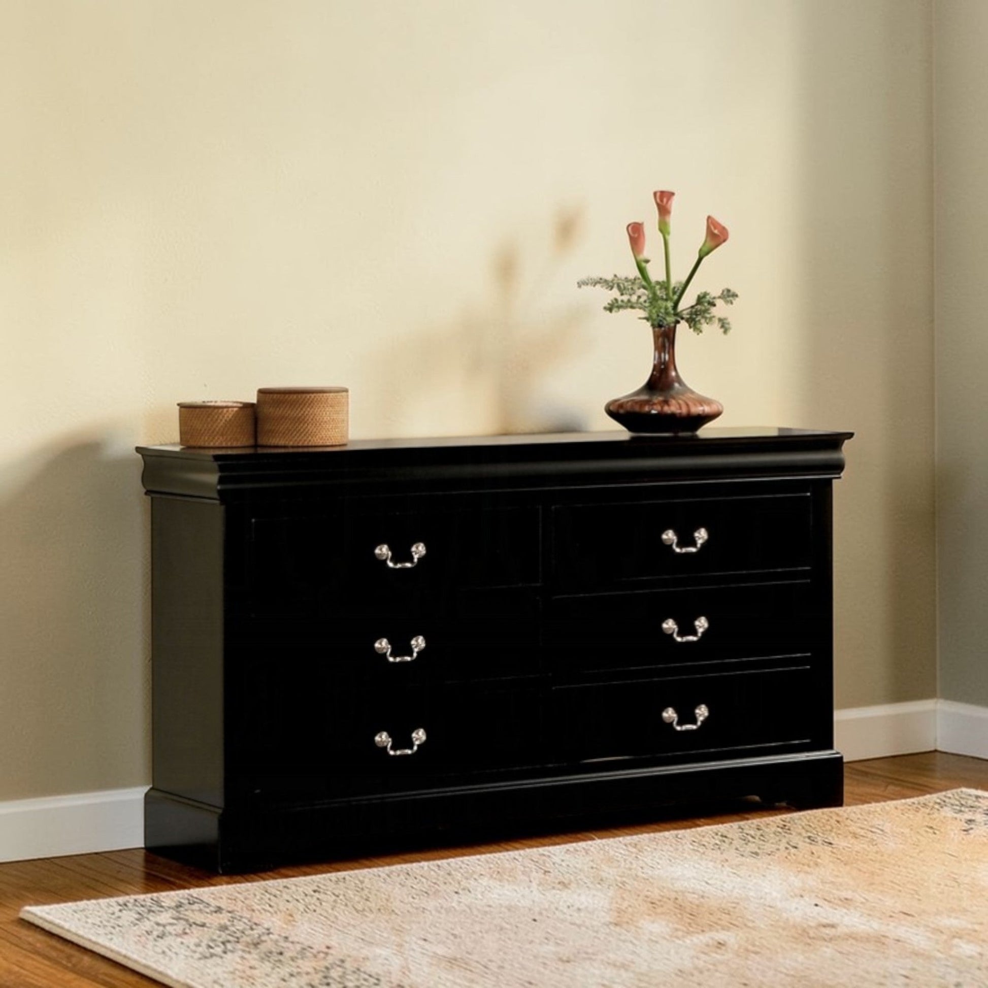 Louis Philippe III Black Finish Dresser - 1st Choice Furniture Direct