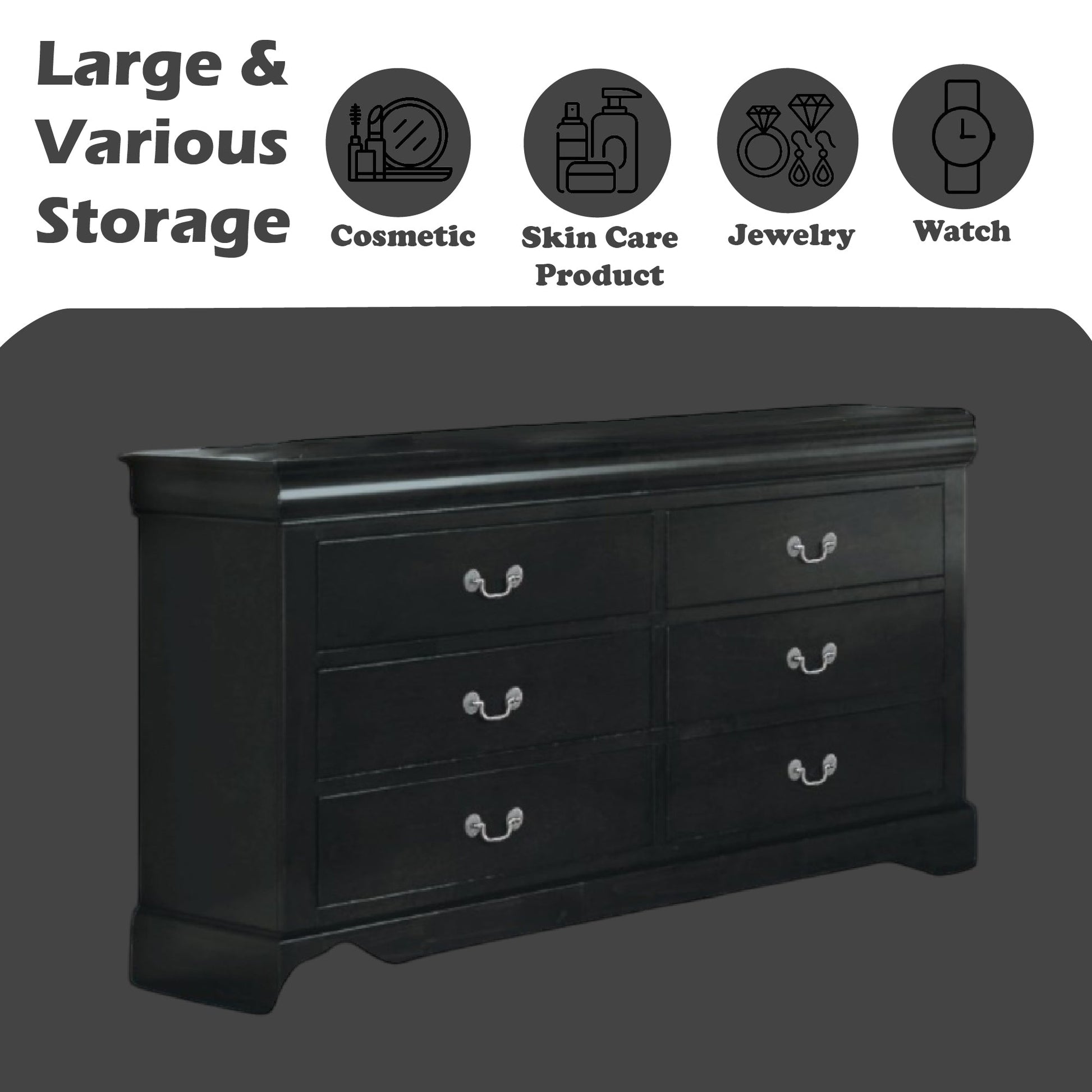 Louis Philippe III Black Finish Dresser - 1st Choice Furniture Direct