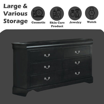 Louis Philippe III Black Finish Dresser - 1st Choice Furniture Direct