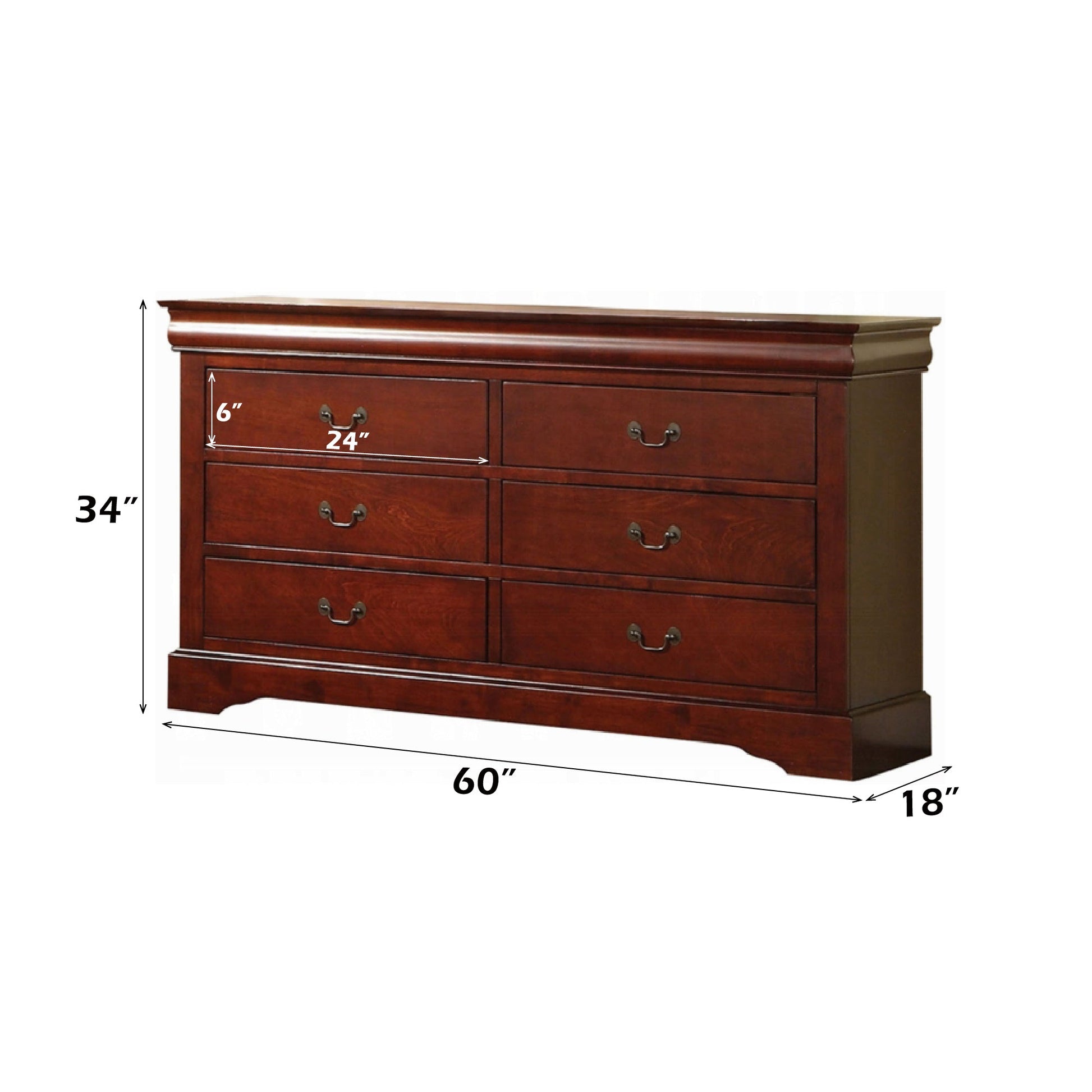 Louis Philippe III Cherry Finish Dresser - 1st Choice Furniture Direct