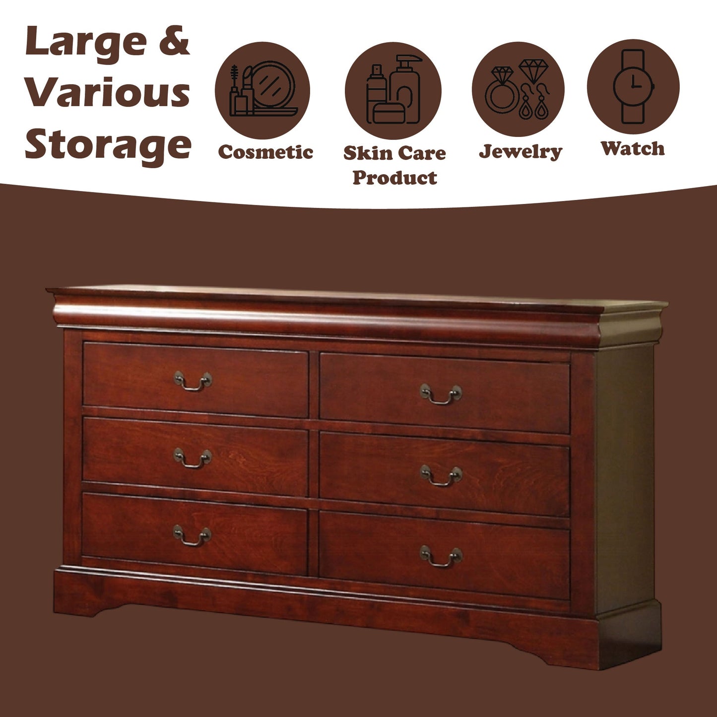 Louis Philippe III Cherry Finish Dresser - 1st Choice Furniture Direct