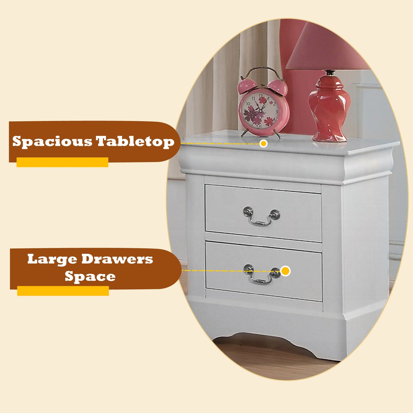 Louis Philippe III White Finish Nightstand - 1st Choice Furniture Direct