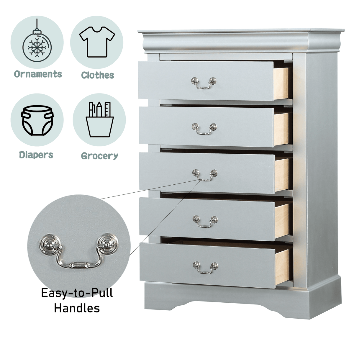 Louis Philippe Platinum Finish Chest - 1st Choice Furniture Direct