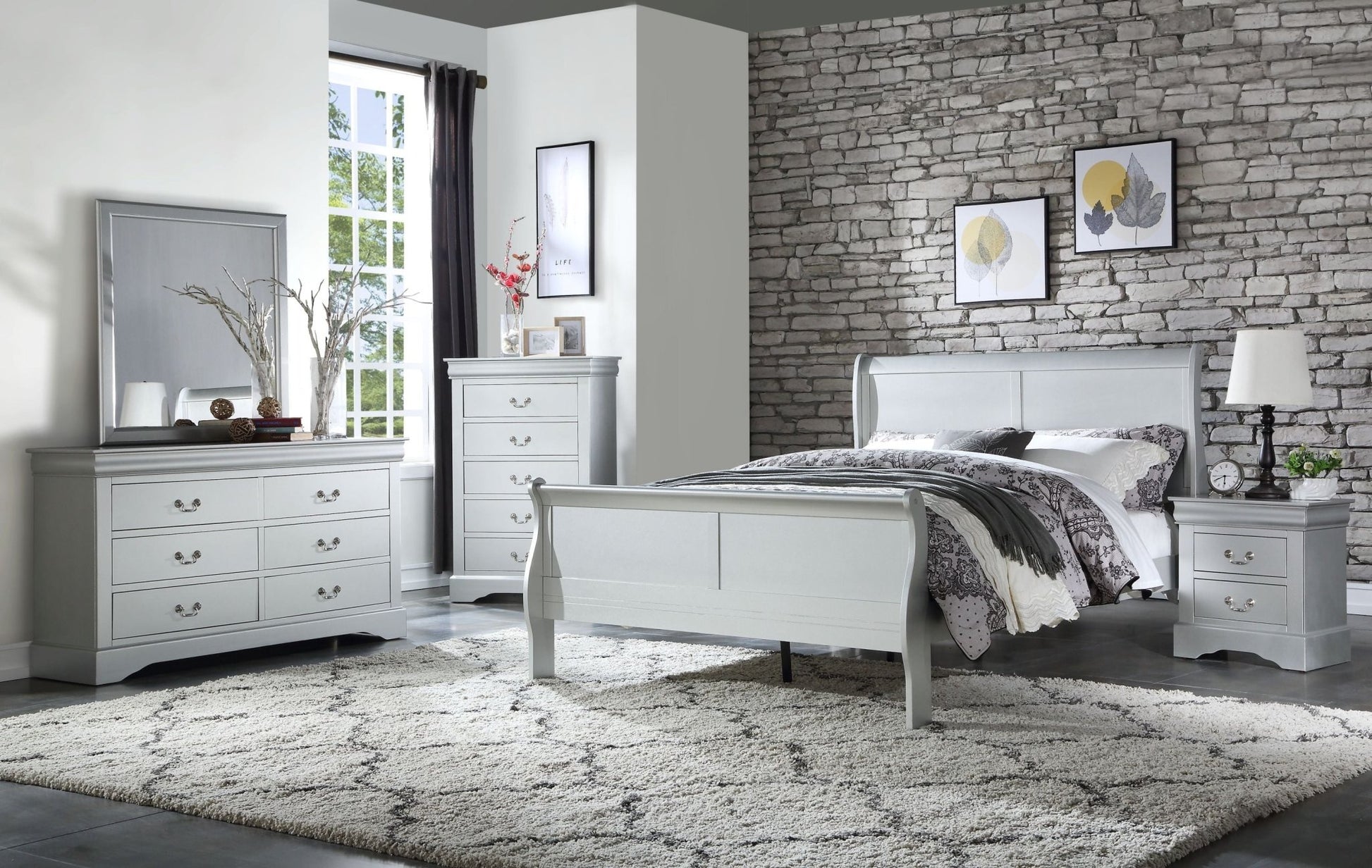 Louis Philippe Platinum Finish E. King Bed - 1st Choice Furniture Direct