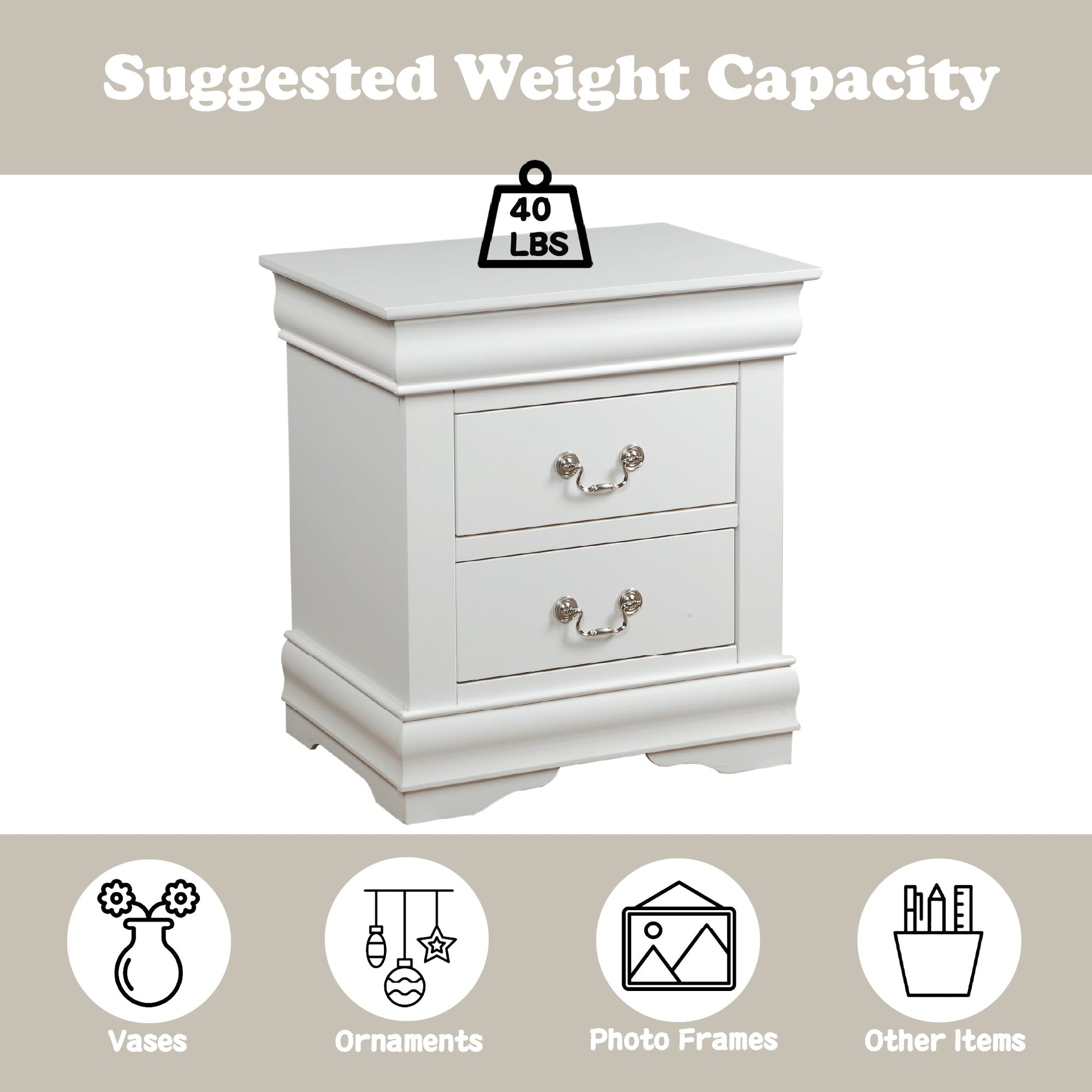 Louis Philippe White Finish Nightstand - 1st Choice Furniture Direct