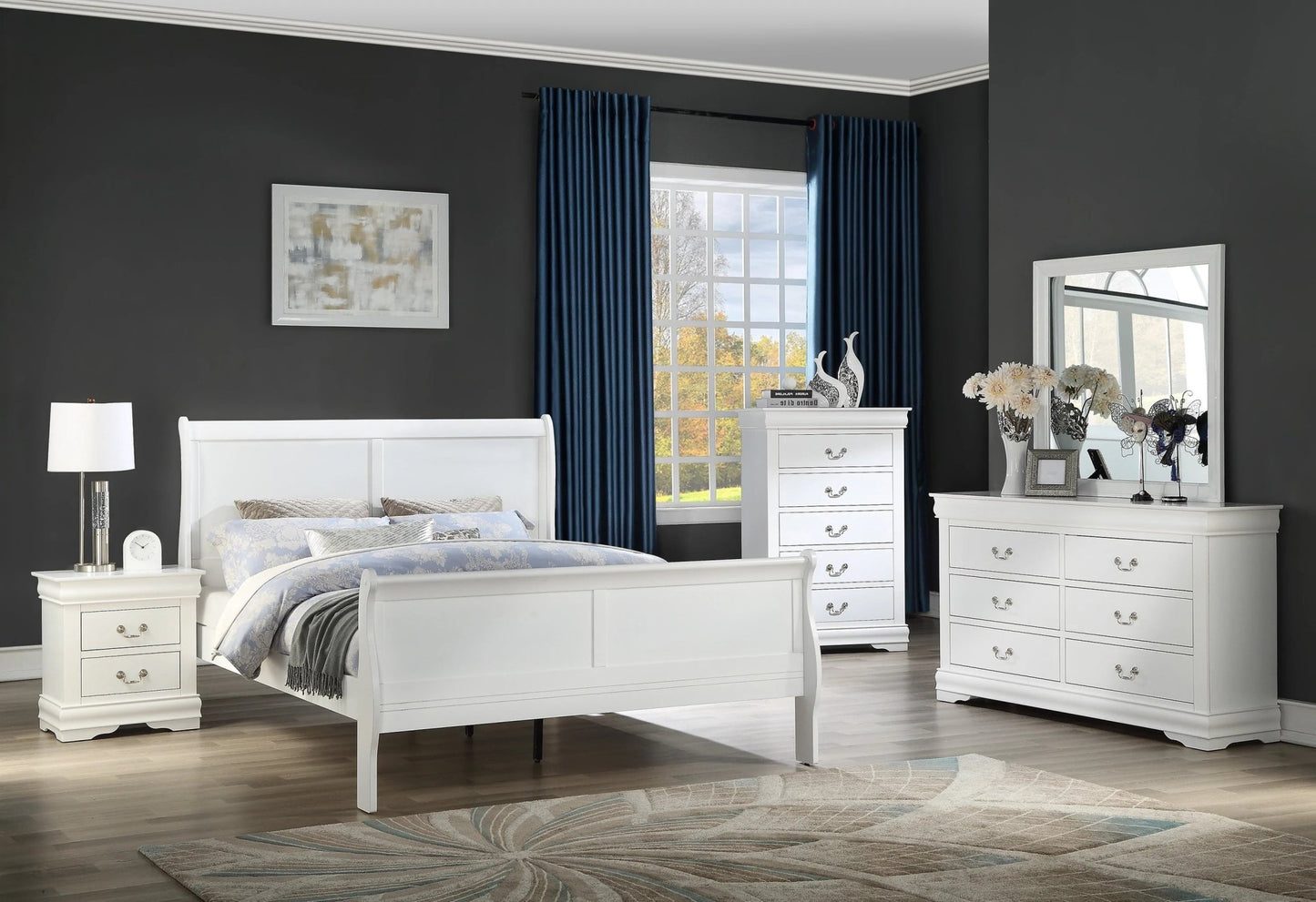 Louis Philippe White Nightstand | 2 Drawer Solid Wood Bedside Table with Soft - Close - 1st Choice Furniture Direct