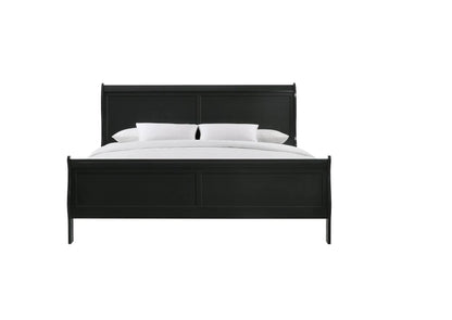 Louis Phillipe Black Finish Queen Size Panel Sleigh Bed Solid Wood Wooden Bedroom Furniture - 1st Choice Furniture Direct
