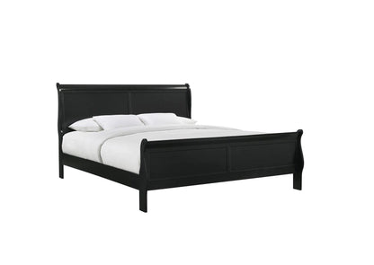 Louis Phillipe Black Finish Queen Size Panel Sleigh Bed Solid Wood Wooden Bedroom Furniture - 1st Choice Furniture Direct
