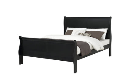 Louis Phillipe Black Finish Queen Size Panel Sleigh Bed Solid Wood Wooden Bedroom Furniture - 1st Choice Furniture Direct