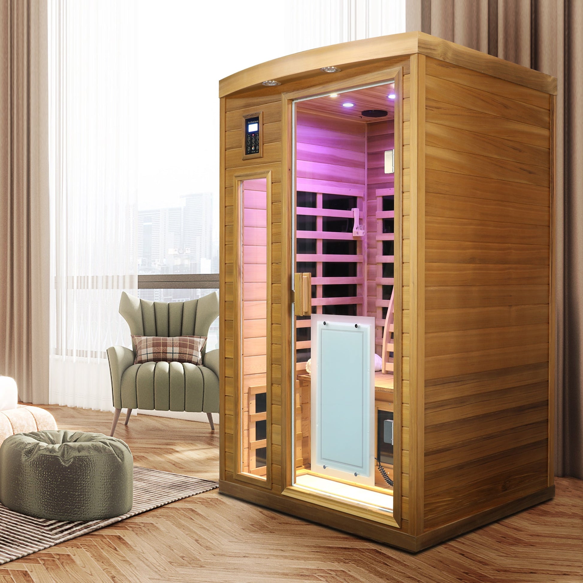 Low EMF Two person Far infrared Red cedar Deluxe indoor sauna room - 1st Choice Furniture Direct