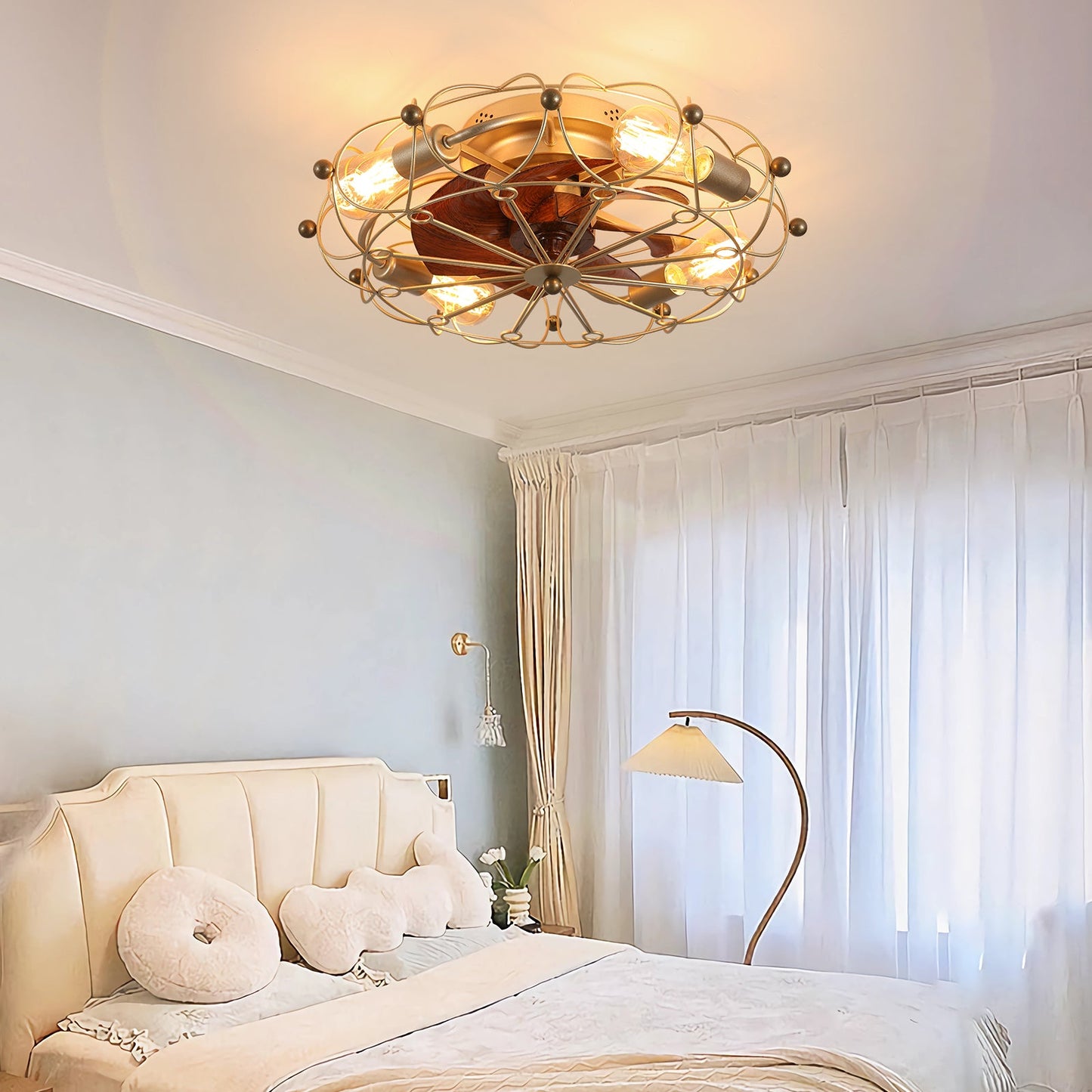 Low Profile Caged Ceiling Fan with Lights Remote Control, Embedded modern industrial ceiling fan - 1st Choice Furniture Direct