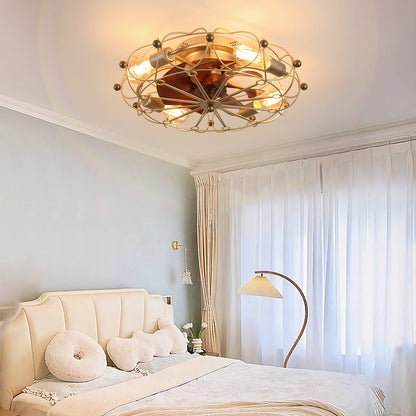 Low Profile Caged Ceiling Fan with Lights Remote Control, Embedded modern industrial ceiling fan - 1st Choice Furniture Direct