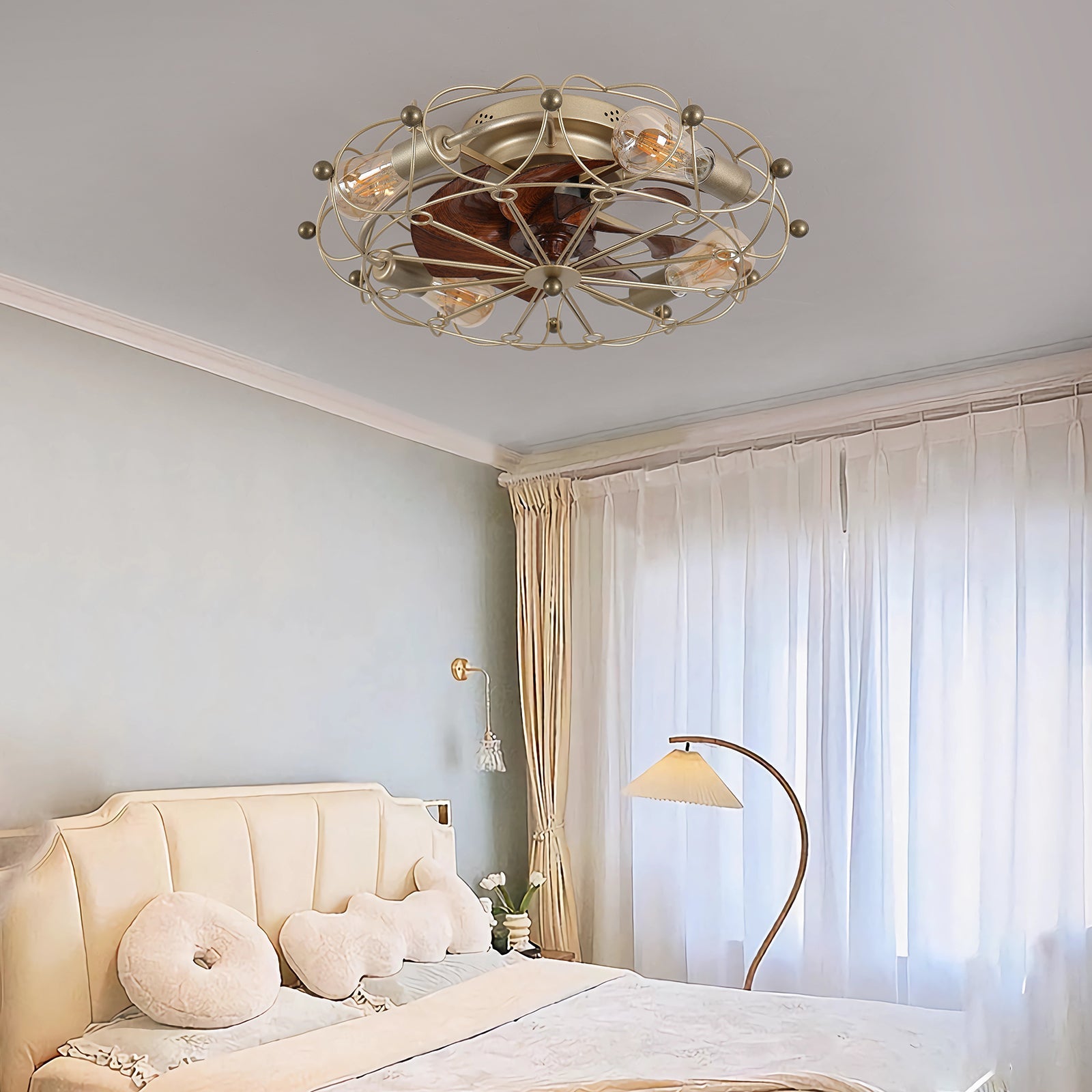 Low Profile Caged Ceiling Fan with Lights Remote Control, Embedded modern industrial ceiling fan - 1st Choice Furniture Direct