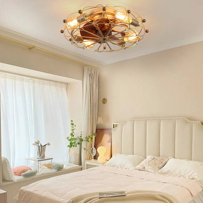 Low Profile Caged Ceiling Fan with Lights Remote Control, Embedded modern industrial ceiling fan - 1st Choice Furniture Direct