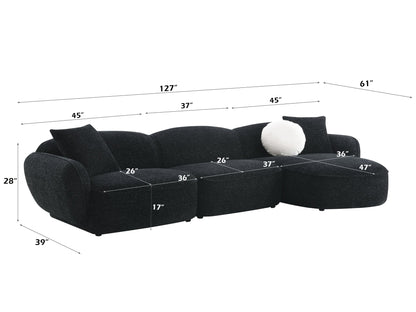 Lucifer Black & White Shimmer Fabric Sectional Sofa w/3 Pillows - 1st Choice Furniture Direct