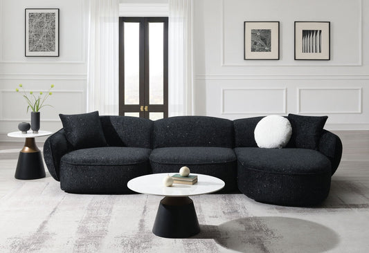 Lucifer Black & White Shimmer Fabric Sectional Sofa w/3 Pillows - 1st Choice Furniture Direct