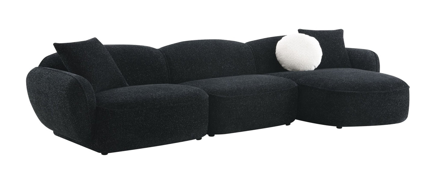 Lucifer Black & White Shimmer Fabric Sectional Sofa w/3 Pillows - 1st Choice Furniture Direct