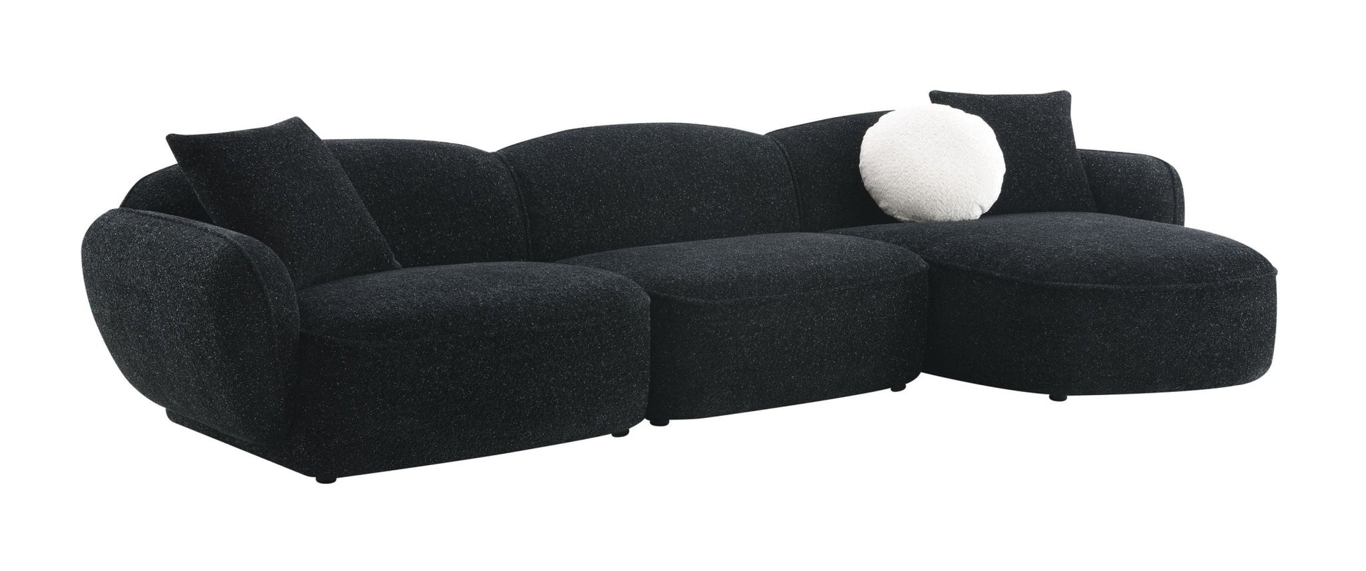 Lucifer Black & White Shimmer Fabric Sectional Sofa w/3 Pillows - 1st Choice Furniture Direct