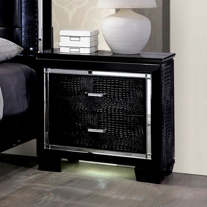 Luxury Black Mirrored Nightstand with LED Light | Crocodile Texture & Diamond Handles - 1st Choice Furniture Direct