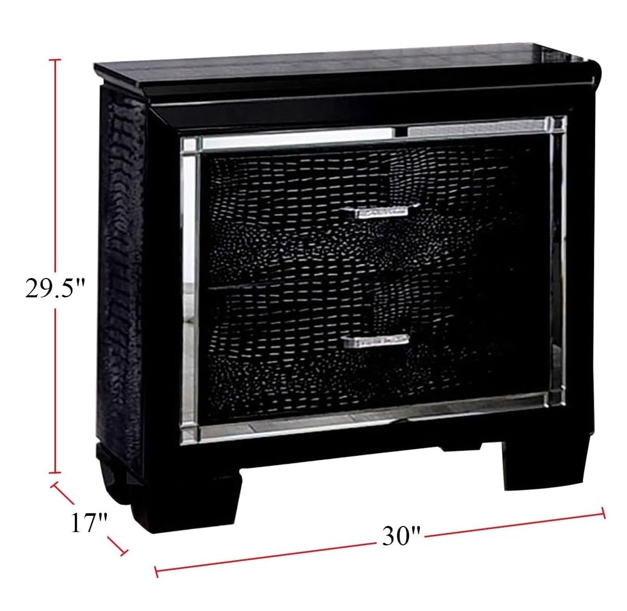 Luxury Black Mirrored Nightstand with LED Light | Crocodile Texture & Diamond Handles - 1st Choice Furniture Direct