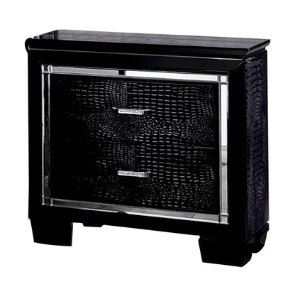 Luxury Black Mirrored Nightstand with LED Light | Crocodile Texture & Diamond Handles - 1st Choice Furniture Direct