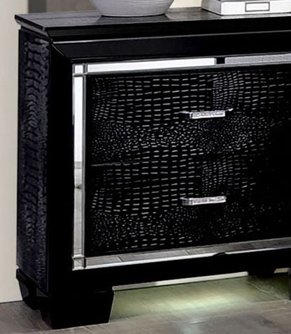 Luxury Black Mirrored Nightstand with LED Light | Crocodile Texture & Diamond Handles - 1st Choice Furniture Direct