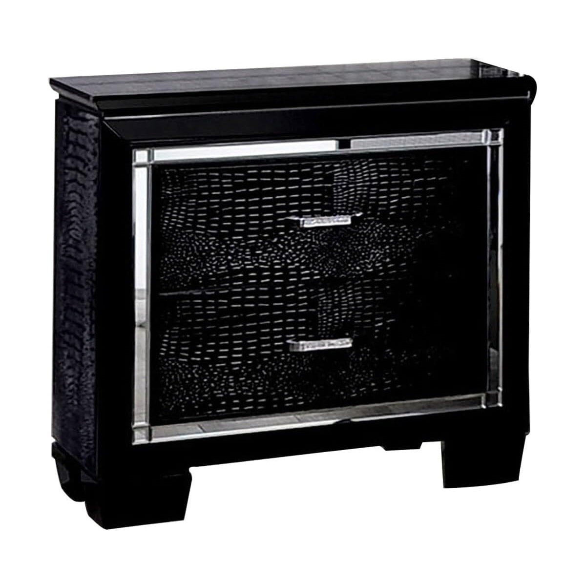 Luxury Black Mirrored Nightstand with LED Light | Crocodile Texture & Diamond Handles - 1st Choice Furniture Direct