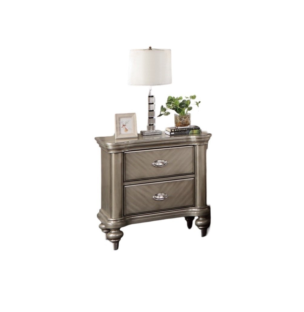 Luxury Classic Antique Silver / Champagne Finish 1pc Nightstand Storage Space Bedside Table Bedroom Furniture - 1st Choice Furniture Direct