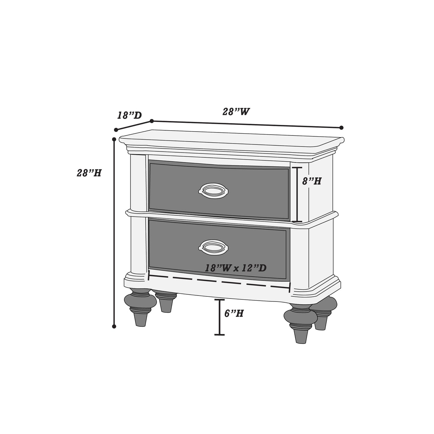 Luxury Classic Antique Silver / Champagne Finish 1pc Nightstand Storage Space Bedside Table Bedroom Furniture - 1st Choice Furniture Direct