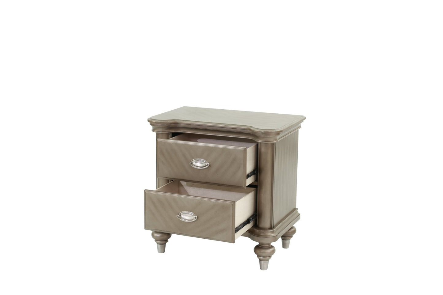 Luxury Classic Antique Silver / Champagne Finish 1pc Nightstand Storage Space Bedside Table Bedroom Furniture - 1st Choice Furniture Direct